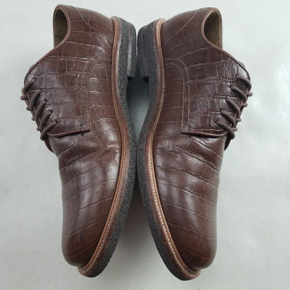 Donald Pliner Lance Derby Shoe Mens 10 M Brown Leather Lace Up Croc Embossed